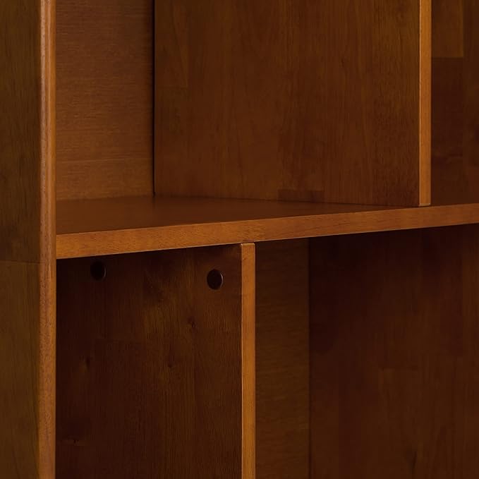 SIMPLIHOME Draper 35 inch Mid-Century Modern 6 Cubbie Bookcase with Drawer (Set of 2) in Teak Brown for The Living Room, Study Room and Office