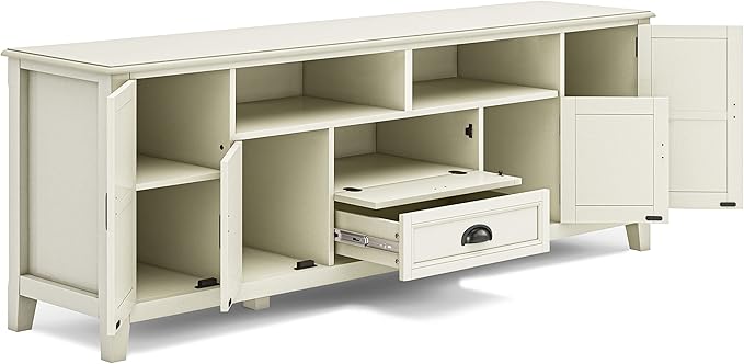 SIMPLIHOME Burlington SOLID WOOD 72 Inch Wide Transitional TV Media Stand in Antique White for TVs up to 80 Inches, For the Living Room and Entertainment Center