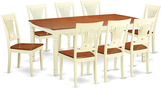 East West Furniture DOPL9-WHI-W 9 Piece Dining Table Set Includes a Rectangle Dinner Table with Butterfly Leaf and 8 Dining Room Chairs, 42x78 Inch, Buttermilk & Cherry
