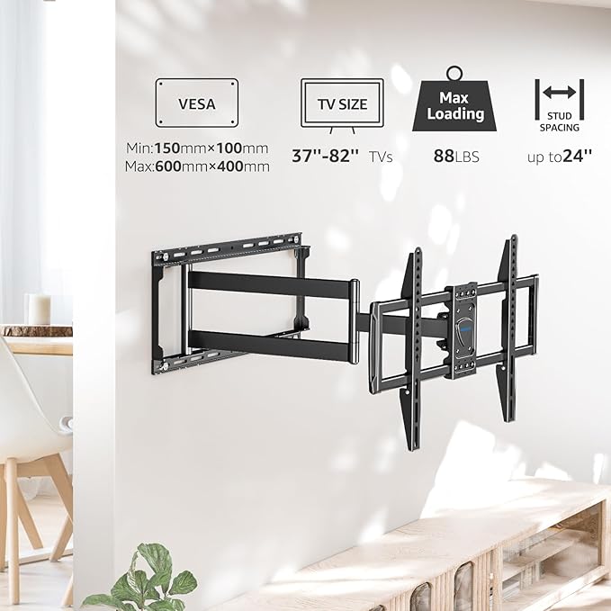 MOUNTUP Long Arm TV Wall Mount for Most 37''-82'' TVs, Corner TV Wall Mount with 30'' Extension Full Motion TVs Mount with Swivel Tilt Max VESA 600x400mm Load Up to 88 LBS, Fit 16/18/24'' Stud MU0019