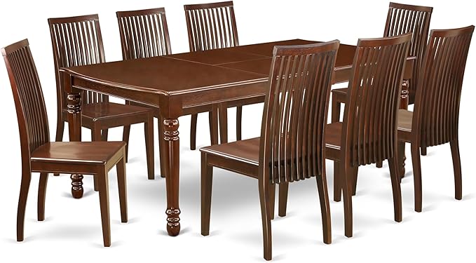 East West Furniture DOIP9-MAH-W 9 Piece Dining Room Furniture Set Includes a Rectangle Wooden Table with Butterfly Leaf and 8 Kitchen Dining Chairs, 42x78 Inch, Mahogany