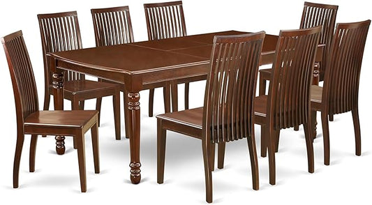 East West Furniture DOIP9-MAH-W 9 Piece Dining Room Furniture Set Includes a Rectangle Wooden Table with Butterfly Leaf and 8 Kitchen Dining Chairs, 42x78 Inch, Mahogany