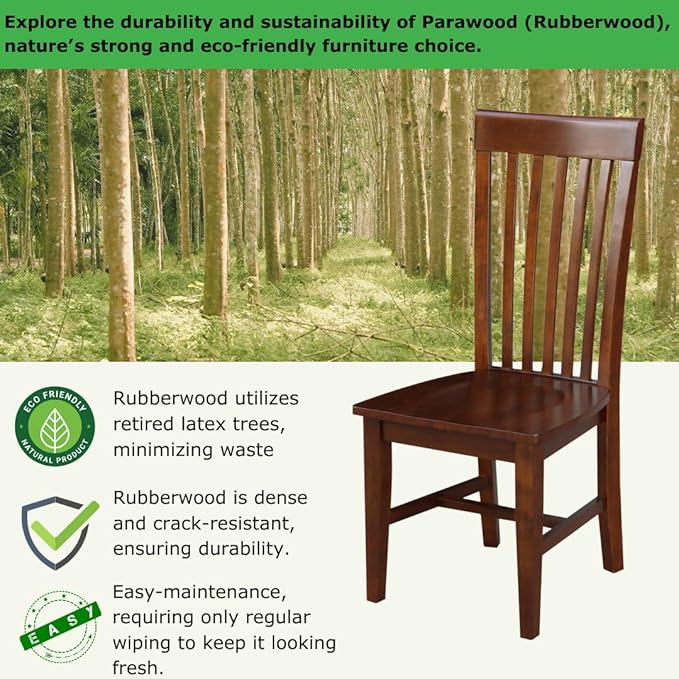 IC International Concepts, Set of Two Tall Mission Dining Chairs, Espresso, 225lbs wt capacity, Solid Real Wood, Sturdy Parawood, Espresso