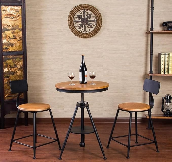 Dia 19.7" Round Pub Table Height Adjustable with 360 Swivel Solid Wood Tabletop for Dining Bistro Cafe Home Bar, Rustic Brown