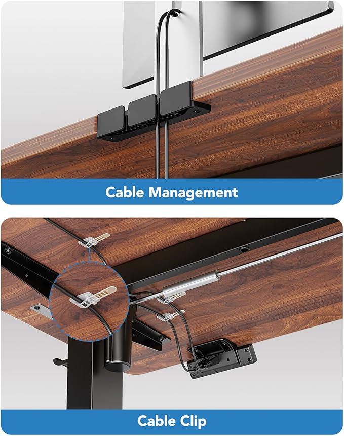 HUANUO 63" x 28" Electric Standing Desk Adjustable Height, 4 Memory Height Settings, Headphone Hook, Cable Manager, Sit Stand Up Desk for Home Office & Computer Workstation, Walnut