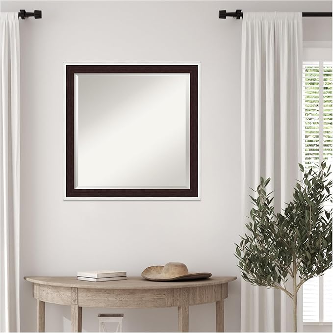 Amanti Art Wall Mirror 23x23 Maya Espresso Silver Square Bathroom Mirror for Wall Decor Living Room, Medium Modern Contemporary Frame, Hangs Horizonally and Vertically, Bathroom Decor, Beveled Edge