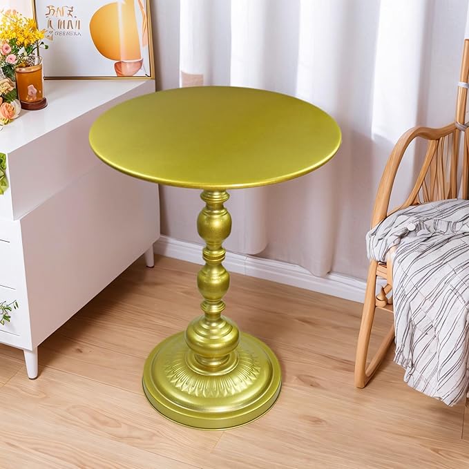Benkyo Gold Round End Side Table Modern Metal Pedestal Spindle Side Tables for Living Room Bedroom，Gold