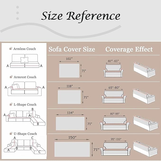 Couch Cover for Dogs Washable Sofa Cover, Sectional Couch Covers, Sofa Covers for 2 Cushion Couch, Non Slip Stripe Sofa Slipcovers Furniture Protector, Couch Protector from Cat Claws, Light,75''x102''
