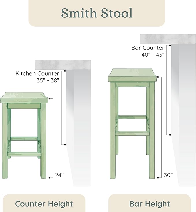 Grain & Grove Smith Collection Set of 2 Solid Wood Bar Stools, 30 inch Saddle-Seat Bar Chairs, Backless, Heavy-Duty Construction, Footrest Support, for Kitchen Islands, Home Bars, and Counters, Black