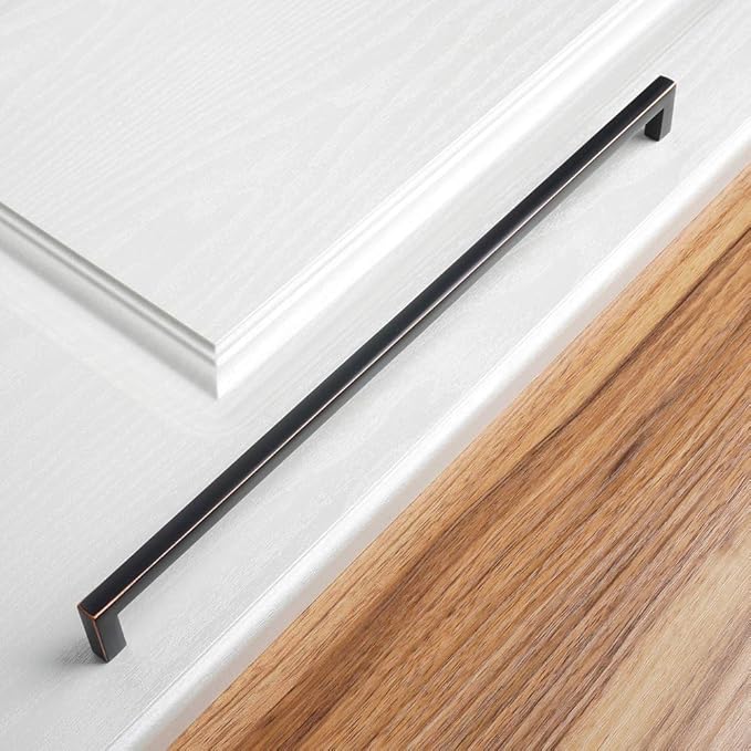 KOOFIZO Solid Square Bar Cabinet Handle - Oil Rubbed Bronze Furniture Pull, 12.6 Inch/320mm Screwhole Distance, 10-Pack for Kitchen Cupboard Door, Bedroom Dresser Drawer, Bathroom Hardware