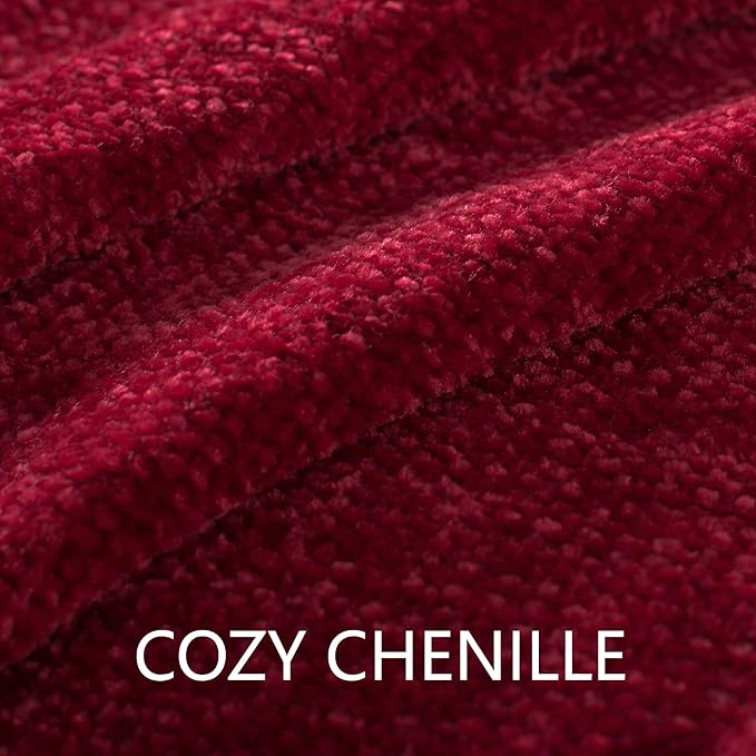 Chenille Throw Blanket for Couch 50"X 60", Soft Cozy Throws with Fringe Tassel for Bed Sofa Chair Cover, Lightweight Knitted Decorative Boho Blankets for Living Room, Red