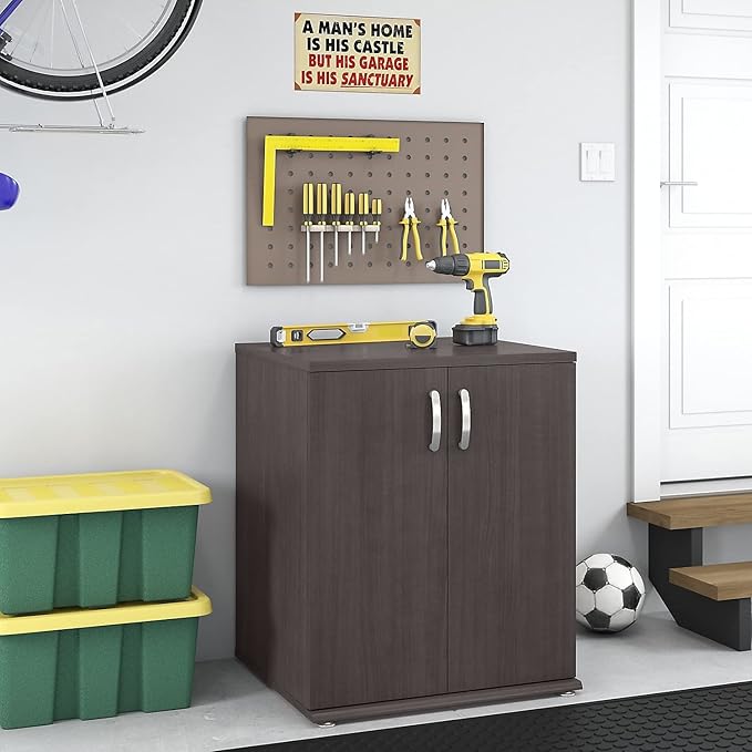 Bush Business Furniture Universal Floor Cabinet with Doors, Vertical Office Storage Unit with Adjustable Shelving for Workspace, Storm Gray