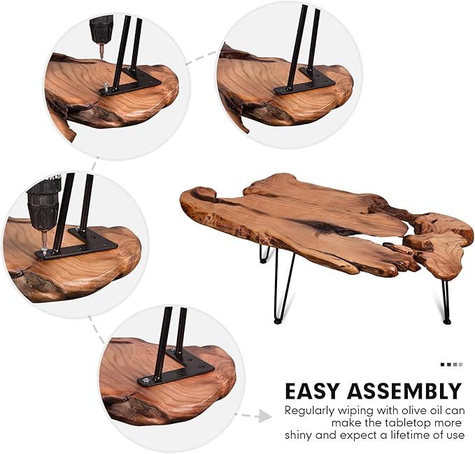 Live Edge Coffee Table, Natural Living Room Coffee Table with Clear Lacquer Finish and Metal Hairpin Legs,Unique Desktop