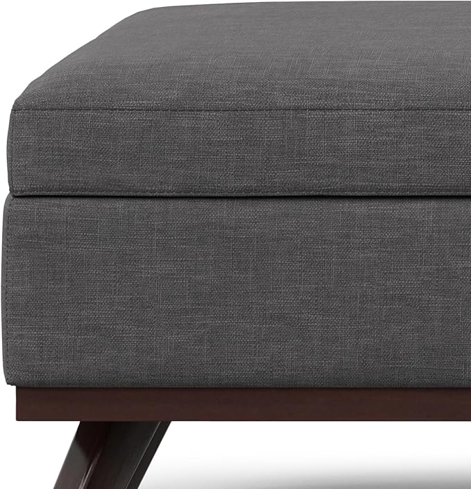SIMPLIHOME Owen 40 inch Wide Mid Century Modern Square XL Coffee Table Storage Ottoman in Slate Grey Polyester Fabric, Assembled, for The Living Room, Entryway and Family Room