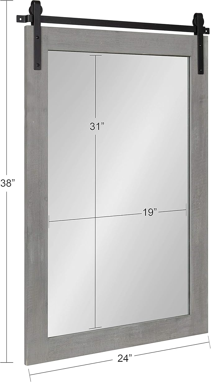 Kate and Laurel Cates Farmhouse Wall Mirror, 24 x 38, Gray, Barn Door-Inspired Rustic Mirrors for Wall
