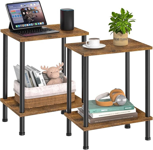 End Table,Small Side Table,2-Tier Nightstand with Storage Shelf,Sofa Bedside Table for Small Spaces in Living Room,Bedroom, Office,Stable Frame,Easy Assembly,Rustic Brown