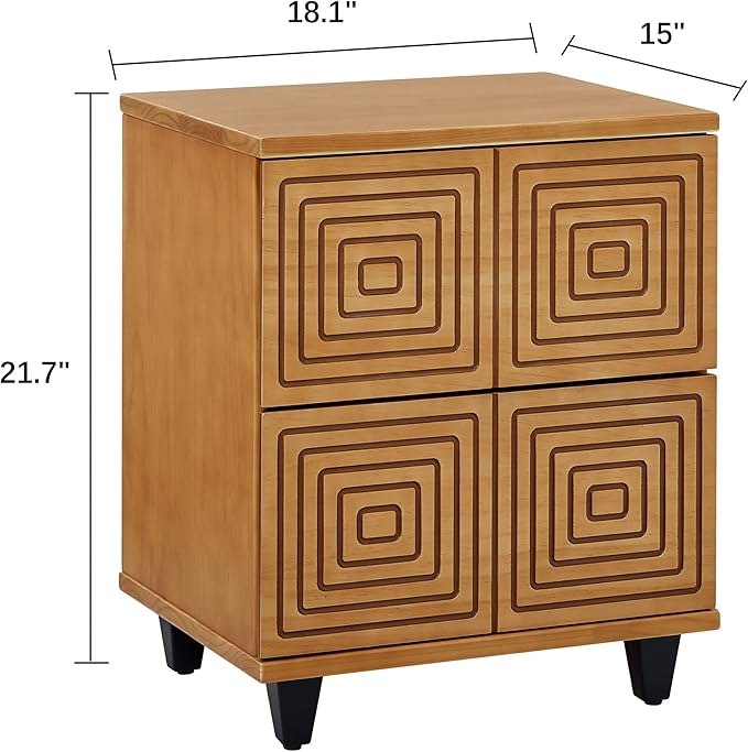 MUSEHOMEINC Wood Nightstand with 2 Drawer Storage, Modern Wood Bedside Table, Night Stand with Two Unique Geometric Details Drawers for Bedroom,Living Room