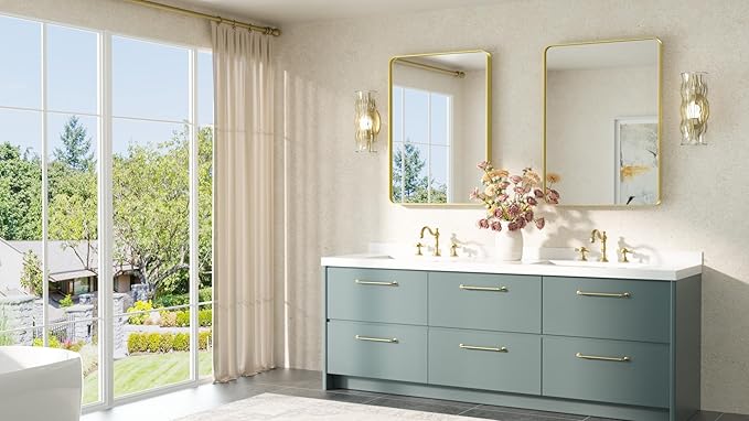TETOTE 22 x 30 Gold Bathroom Mirror Brushed Gold Metal Framed Vanity Mirror, Tempered Glass, Wall Mounted for Bathroom, Entryway, Bedroom, Living Room(Horizontal/Vertical)