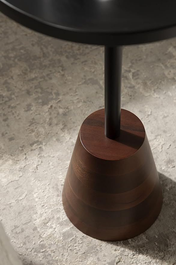 Kate and Laurel Tira Round Side Table, 14 x 14 x 24, Walnut Brown Wood and Black, Decorative Pedestal Style End Table for Use as a Bedroom Nighstand or Living Room Accent