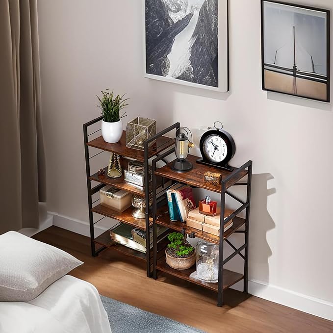 4 Shelf Bookshelf,Metal＆Wood Short Book Shelf,Small Bookcase for Small Spaces Bedroom Office Kitchen Living Room (Black,11.2"x 16.4"x 31.9")