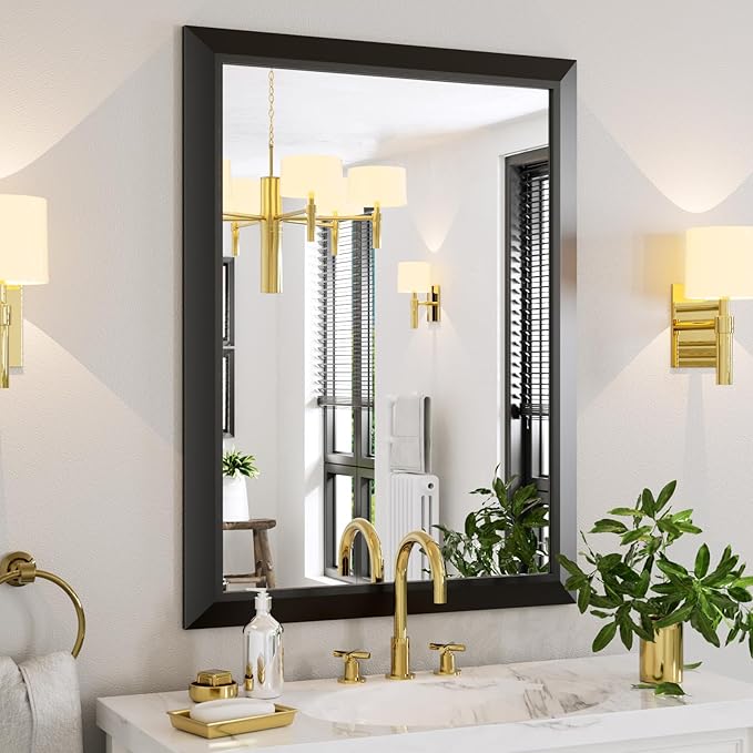 Amorho Black Bathroom Mirror, 40x30 Inch Thick Metal Framed Wall Mirrors for Over Sink, Bedroom, Living Room, Entryway, Rectangle Wall-Mounted Mirrors(Horizontal/Vertical).