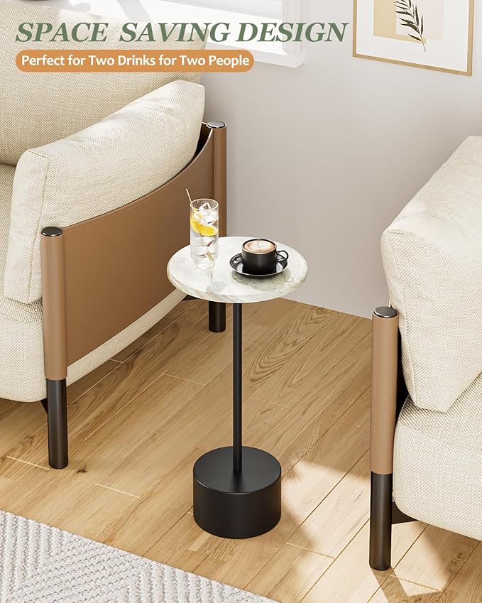 Drink Table Pedestal, Round Side Table, Drink Tables for Small Spaces, Pedestal End Table, Small Pedestal Table (Black)