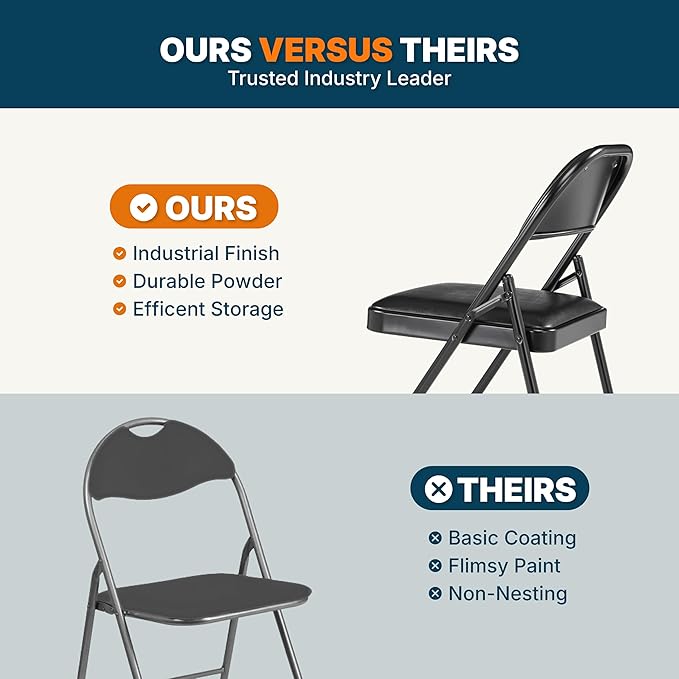 OEF Furnishings OEF950 Series Vinyl Padded Steel Folding Chairs (4-Pack, Black)