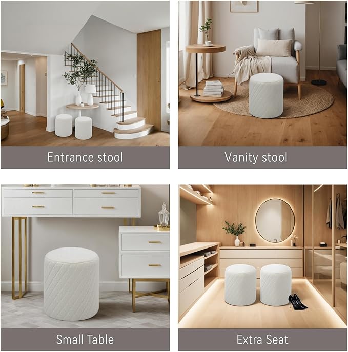 Get Set Style Modern Round Ottoman with Soft Padded Seat, Multifunctional Vanity Chairs for Makeup, Upholstered Footrest Stool Ottoman Foot Stool for Living Room, Bedroom