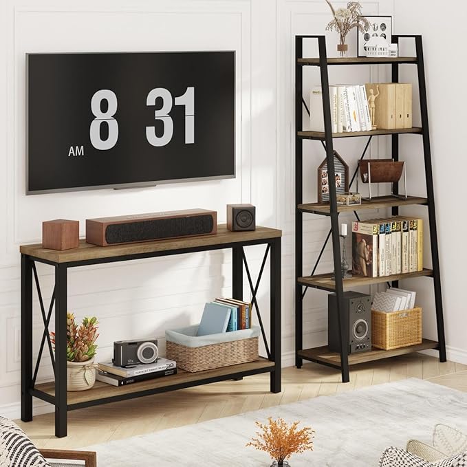BON AUGURE Farmhouse Entryway Table, Sofa Console Table Behind Couch for Living Room, Industrial Hallway Tables for Entry, Front Door, Entrance, Foyer (Vintage Oak, 47 Inch)