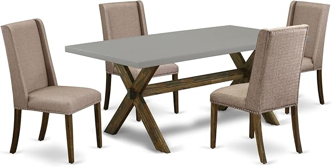 East West Furniture X797FL716-5 5 Piece Dining Table Set for 4 Includes a Rectangle Kitchen Table with X-Legs and 4 Dark Khaki Linen Fabric Parson Dining Chairs, 40x72 Inch, Multi-Color
