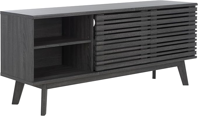 SAFAVIEH ESMA TV Stand for up to 60" Flatscreen – Distressed Black, Low Sideboard with 2 Sliding Doors, 1 Open Shelf, 1 Drawer, Entertainment Media Console (MED9638E)