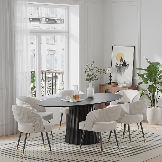 Casaphoria 67" Oval Dining Table, Modern Wood Kitchen Table with Cone Shaped Strip Convex Base for Living Room & Dining Room, Easy Assembly Farmhouse Furniture for 4-6, Black