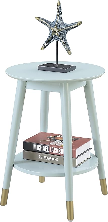Convenience Concepts Wilson Mid Century Round End Table with Bottom Shelf, Sea Foam