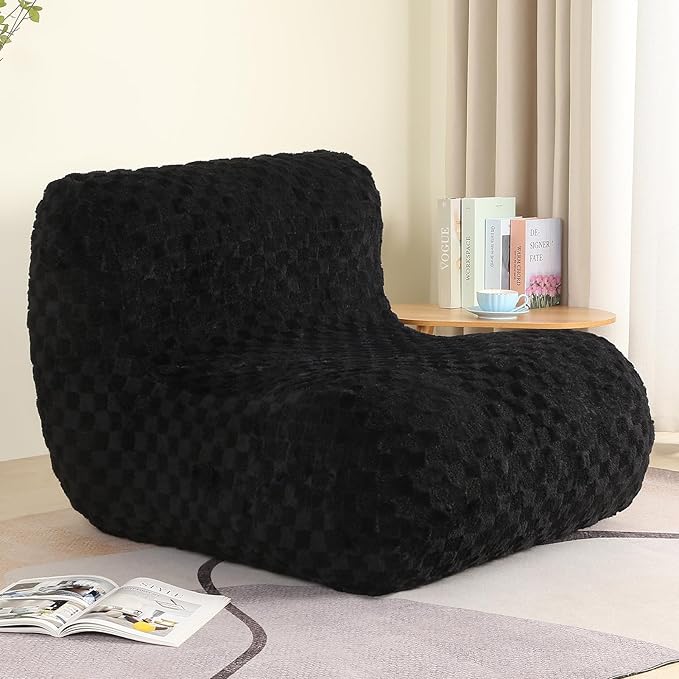 Bean Bag Chairs for Adults, Comfy Floor Sofa with Memory Foam, Giant Bean Bag Couch for Living Room Bedroom Dorm Office, Black
