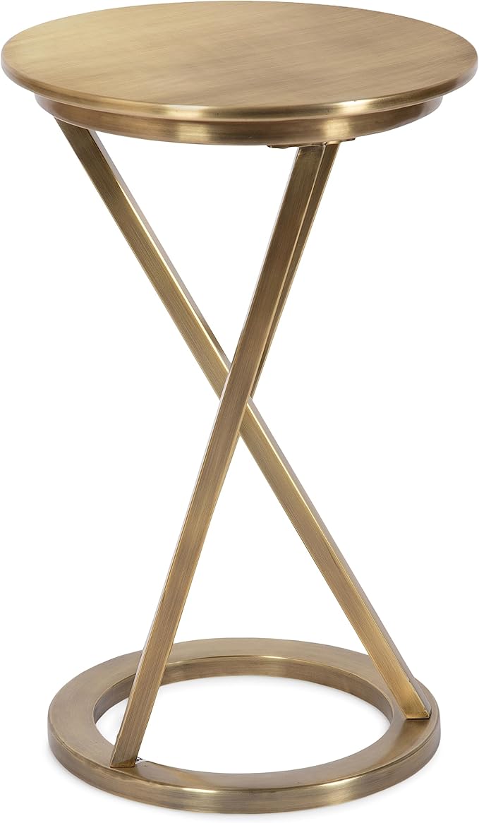 Kate and Laurel Aja Modern Metal Round Side Table; 15 x 15 x 23; Antique Brass; Decorative Geometric Nightstand with Circular Tabletop and Unique Slanted Legs