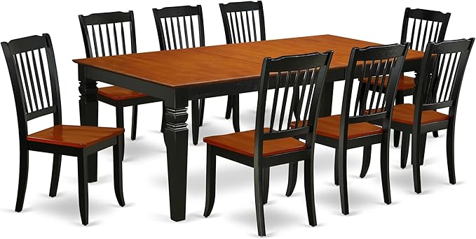 East West Furniture LGDA9-BCH-W 9 Piece Dining Room Furniture Set Includes a Rectangle Kitchen Table with Butterfly Leaf and 8 Dining Chairs, 42x84 Inch, Black & Cherry
