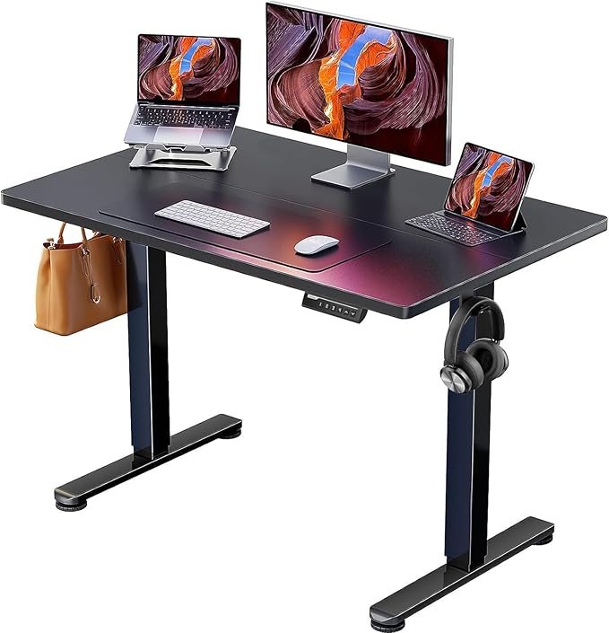 ErGear Small Height Adjustable Electric Standing Desk, 40 x 24 Inches Sit Stand up Desk, Memory Computer Home Office Desk with Two-Piece Desktop (Black)
