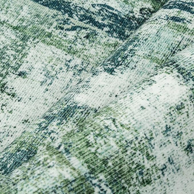 5x7 Washable Area Rug Dark Green Modern Neutral Abstract Living Room Bedroom Indoor Floor Carpet Low Pile Soft Non-Slip Lightweight Vacuumable Throw Rug for Kitchen Nursery Dining Room