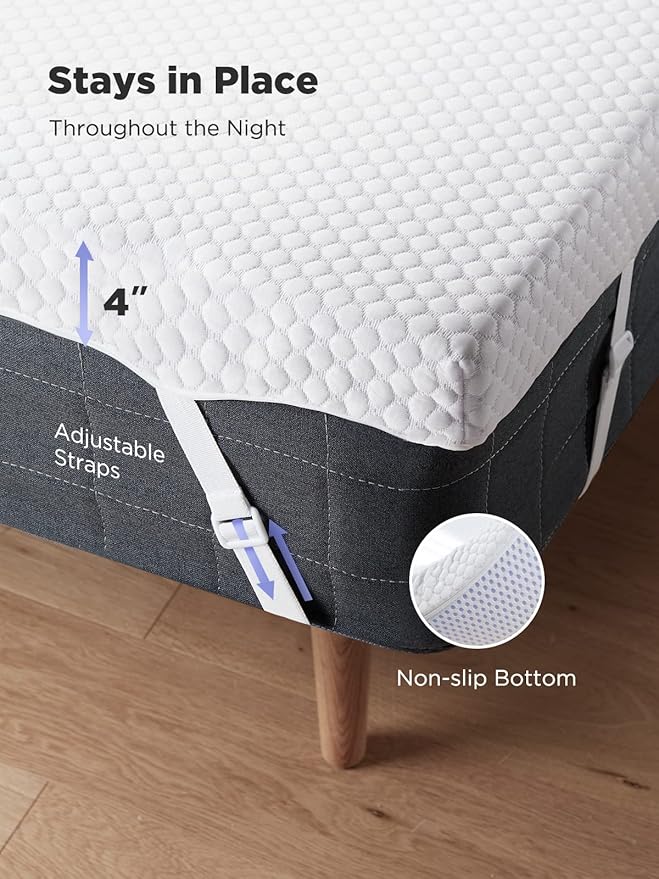 PERLECARE 4 Inch Gel Memory Foam Mattress Topper for Pressure Relief, Premium Soft Mattress Topper for Cooling Sleep, Non-Slip Design with Removable & Washable Cover, CertiPUR-US Certified - Twin