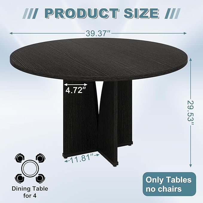 Round Dining Table for 4, 39" Small Dinner Table with Cross Base Round Black Kitchen Tables for Dining Room, Kitchen, Living Room