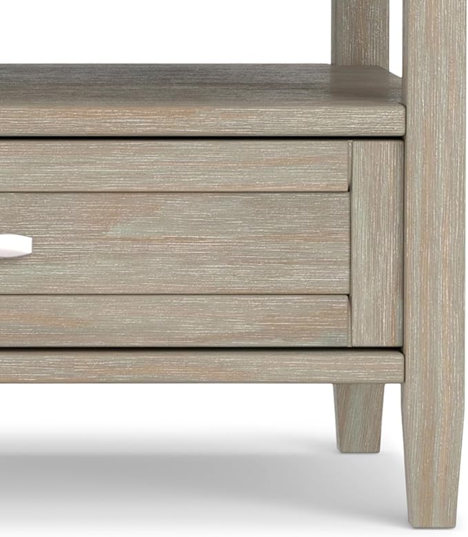 SIMPLIHOME Warm Shaker Coffee Table - 48 inch Wide Solid Wood Cocktail Table in Distressed Grey, Transitional Living Room Table with 2 Storage Drawers and Open Shelf for Sitting Area or Lounge