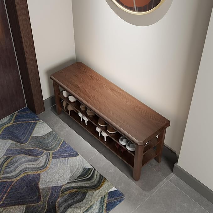 Wood Shoe Rack Bench for Entryway, 2 Tier Shoe Rack for Front Door Entrance, Shoe Bench with Shoe Storage for Entryway, Bedroom, 39.4"
