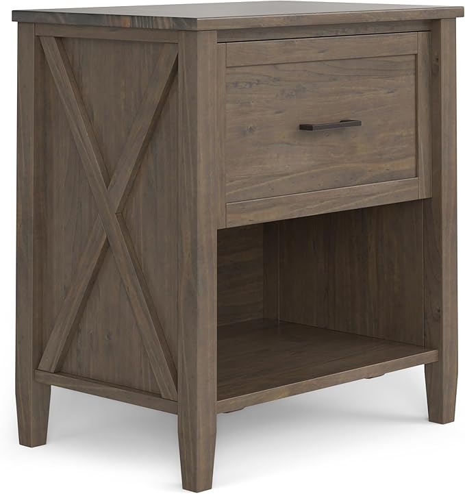 SIMPLIHOME Ela SOLID WOOD 24 Inch Wide Transitional Bedside Table in Smoky Brown, For the Living Room and Bedroom