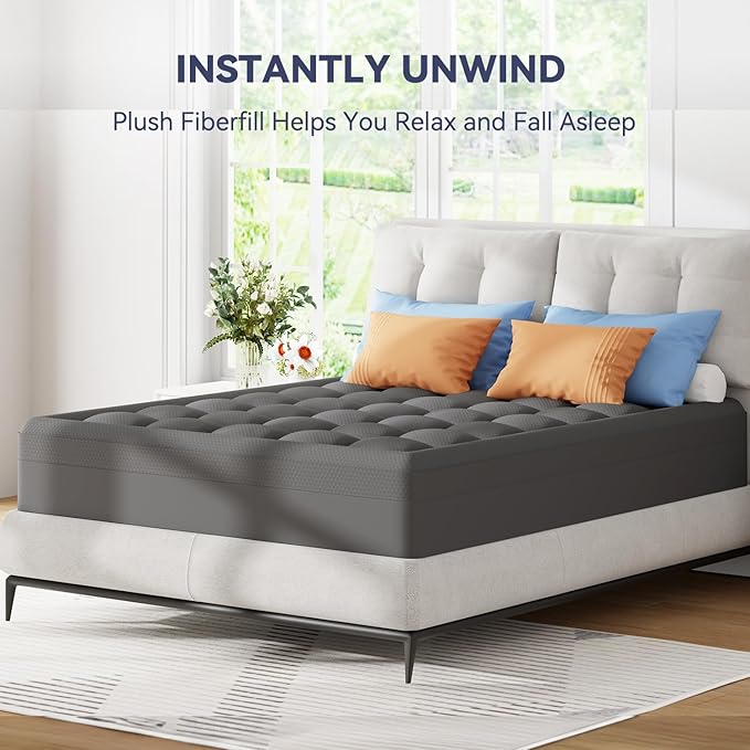 ELEMUSE Dual Layer 3 Inch Memory Foam Mattress Topper Full, 2 Inch Cooling Gel Memory Foam Plus 1 Inch Down Alternative Pillowtop Mattress Pad with Cooling Cover, Soft Comfort Support, Grey