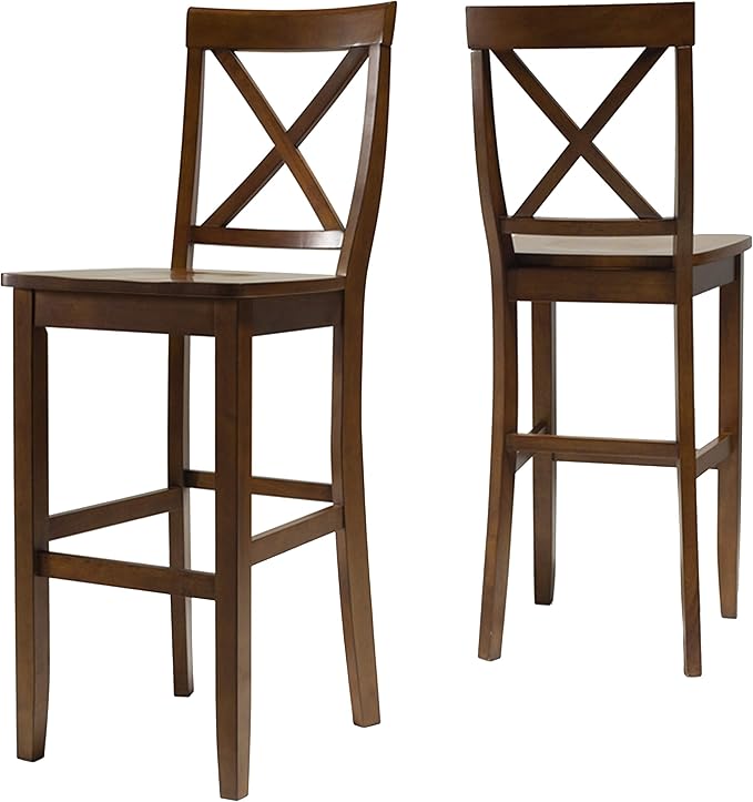 Crosley Furniture X-Back Wood Bar Stools Set of 2, Vintage Mahogany, 30-inch