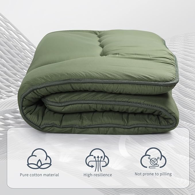 Japanese Floor Mattress,Roll Up Memory Foam Tatami Mat Easy to Store and Portable,Futon Mattress Suitable for Camping and Guest Room (Green, Full (80" X 47"))