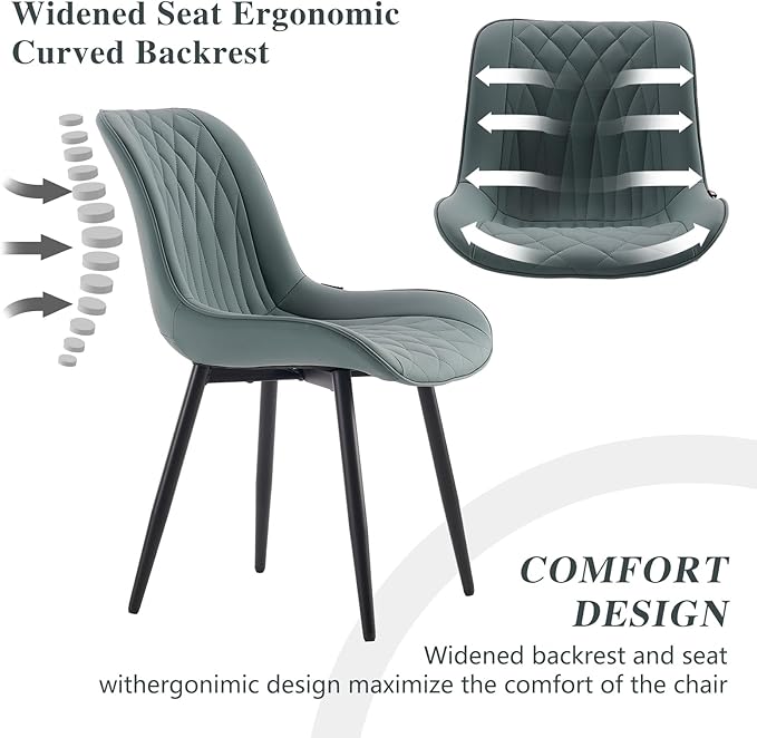 YOUNIKE Dining Chairs Set of 2 with High Back Mid Century Modern Kitchen & Dining Room Chairs PU Faux Leather Upholstered Wide Comfortable Padded Accent Chair for Living Room Bedroom Greyish Green