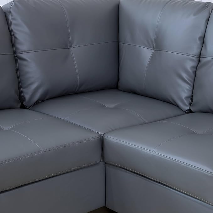 NicBex Sectional Couch 3 Pieces Sofa Set with Right Chaise Synthetic Leather L Shaped Cloud Couch for Living Room Furniture Sets with Storage Ottoman, Modular Sofa for Living Room & Apartment, Gray