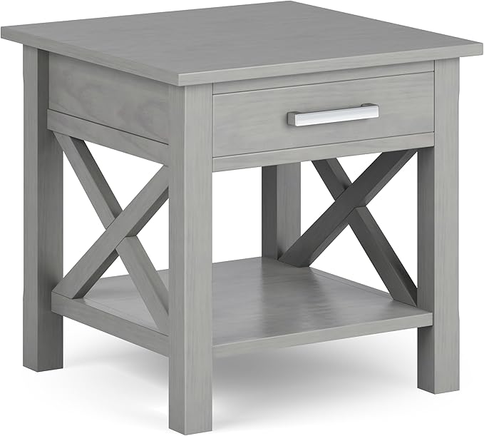 SIMPLIHOME Kitchener SOLID WOOD 21 Inch Wide Square Contemporary End Side Table in Fog Grey, For the Living Room and Bedroom
