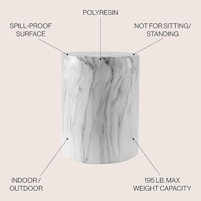 JONATHAN Y TBL1101A Troy 16" Modern Minimalist Faux Marble Column Indoor/Outdoor Indoor/Outdoor Accent Table Modern, Contemporary, Minimalist, Transitional for Living Room, Garden, Patio, Gray/White